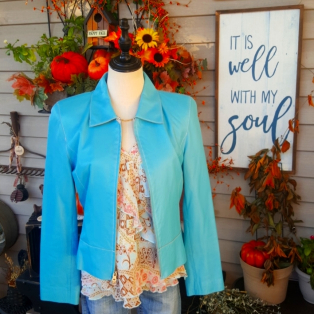 NICOLA BERTI ♡ RARE Gorgeous Turquoise Soft Genuine Italian Leather Jacket  S